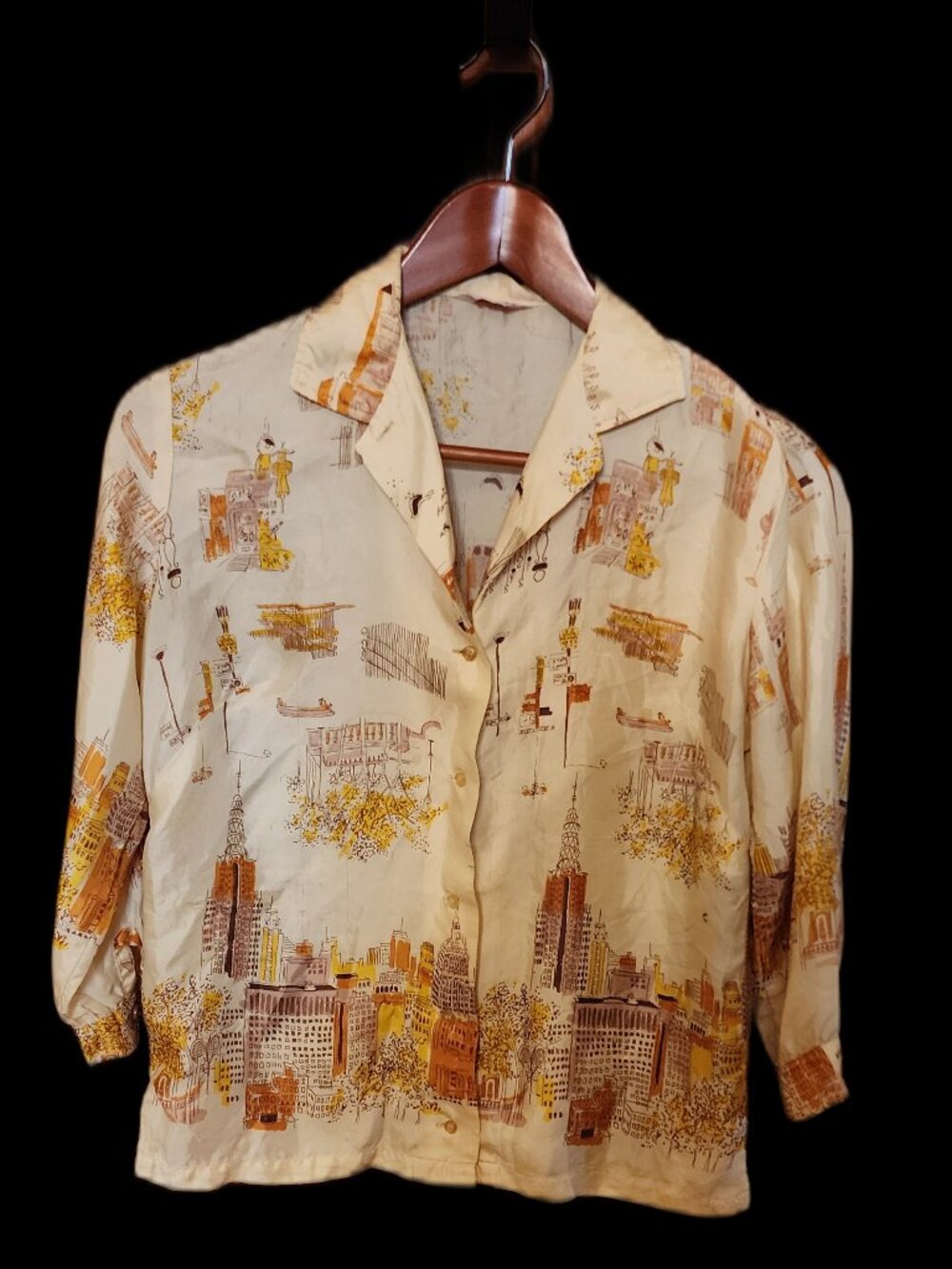 Silk Faille Top with Pattern Featuring Mid-Century New York, Vintage 1950s , 4-6 - Picture 2 of 10